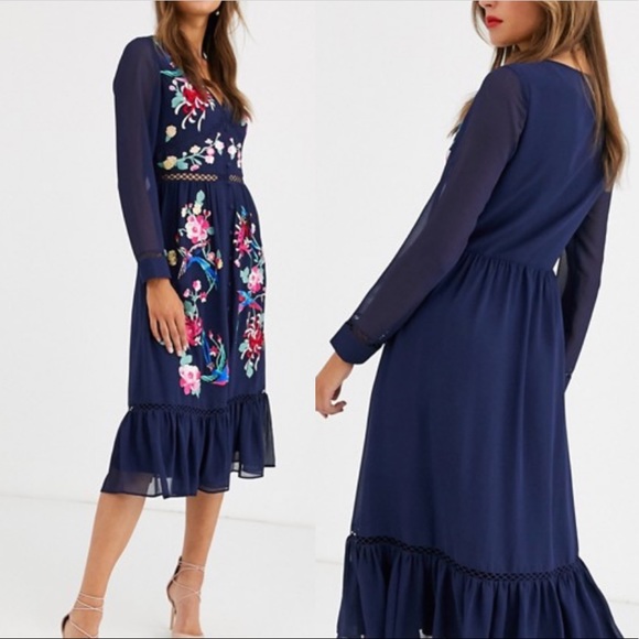 ASOS Dresses & Skirts - ASOS embroidered skater midi dress with lace trims